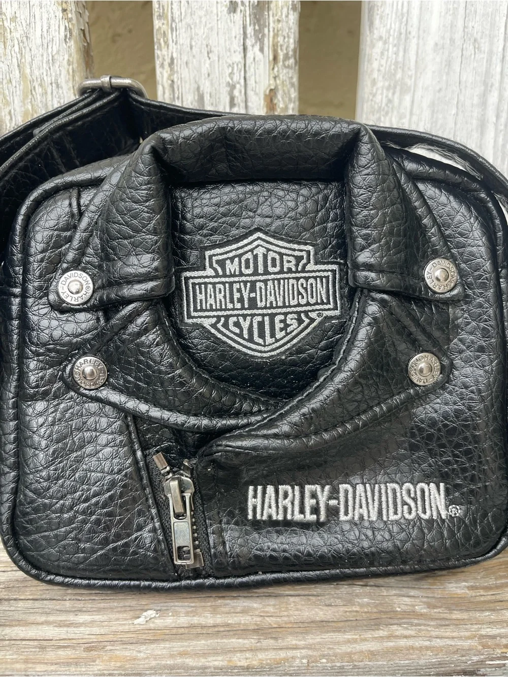 Harley-Davidson Biker Jacket Purse Faux Leather Shoulder Bag Y2K Bar & Shield - Picture 10 of 11